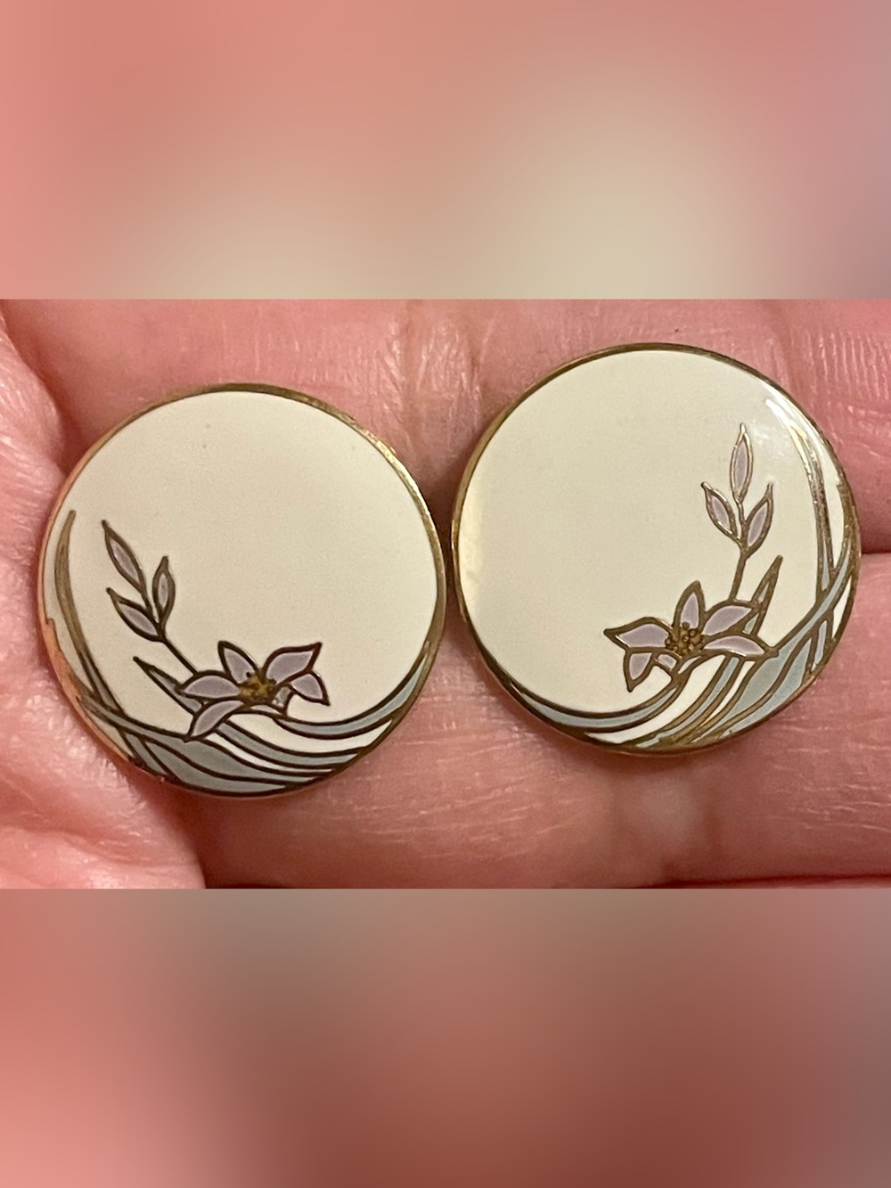 Laurel Burch Cream Enamel Floral Round Stud Earrings